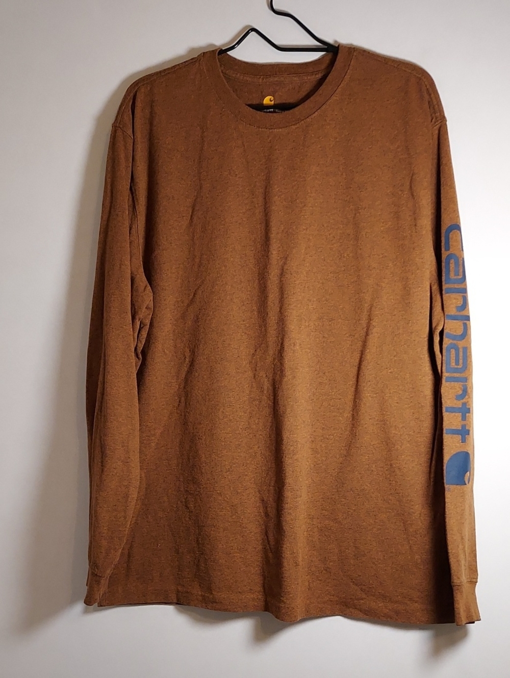 Carhartt Brown Long Sleeve Tee with Blue Sleeve Logo